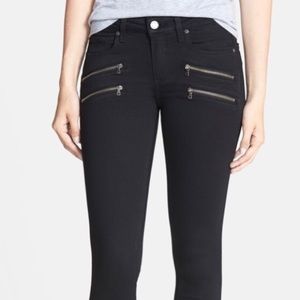 black Paige skinny jeans with silver zippers